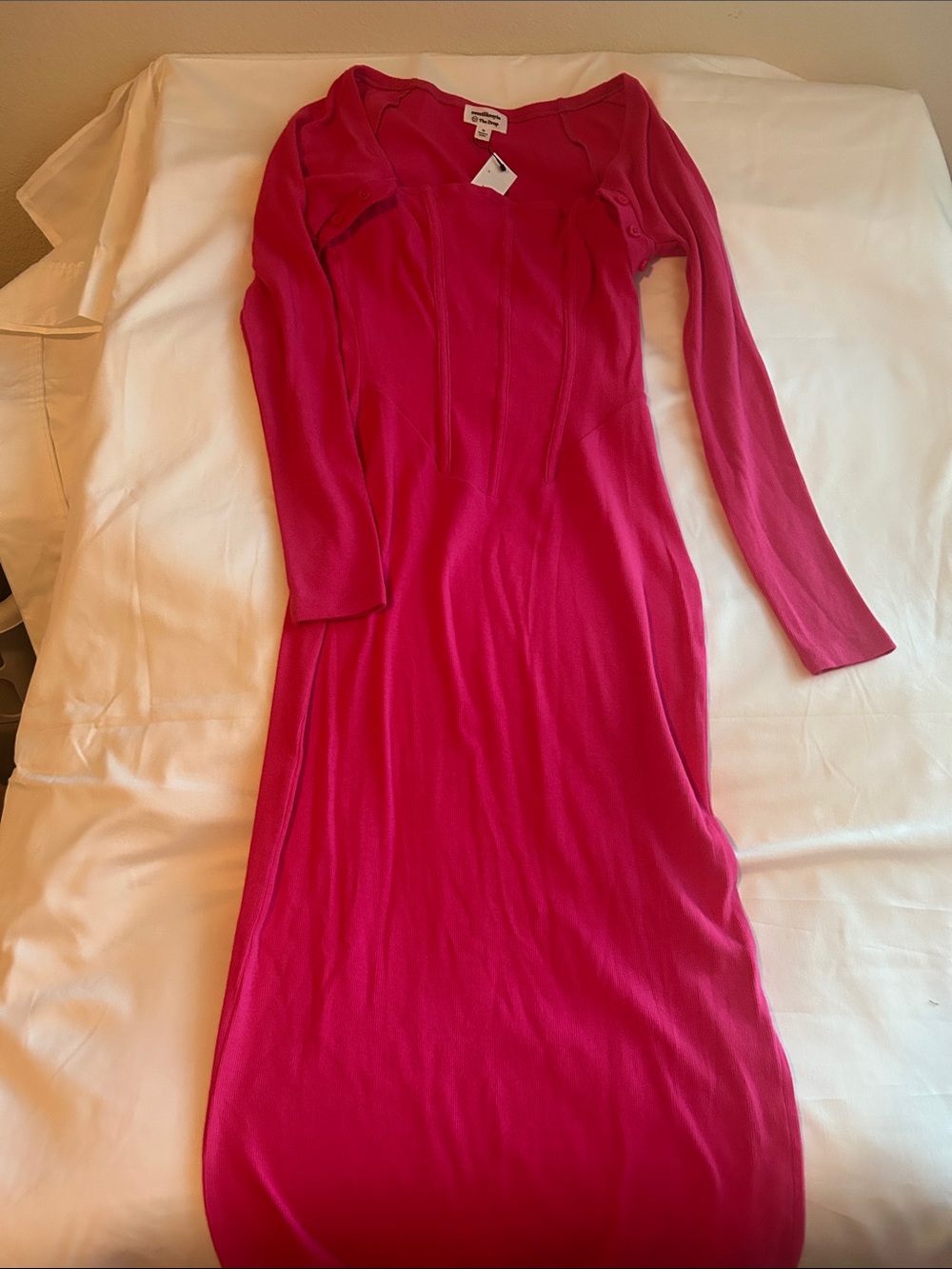 Fitted Long-Sleeve Dress in Hot Pink